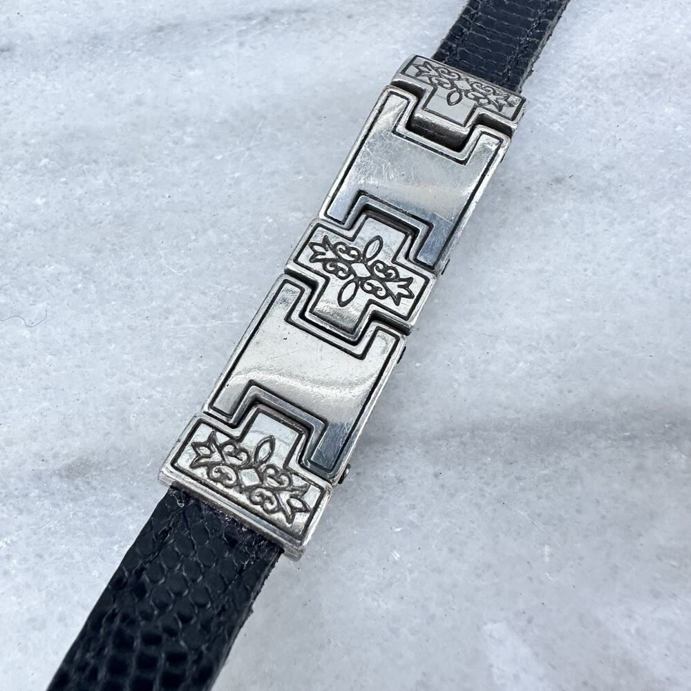 Vintage Brighton Style Celtic Leather Bracelet 1994 Buckle Silver Tone Black